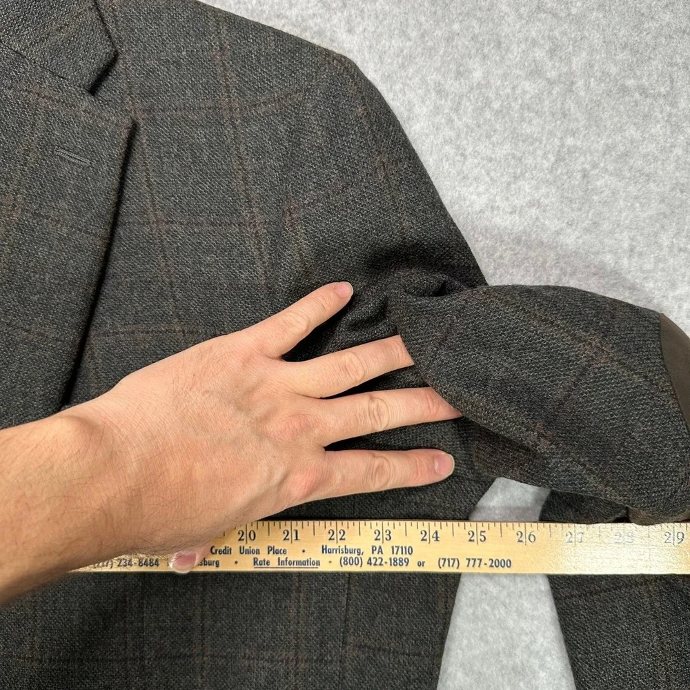 JOS A BANK Brr Comfort 46 XLong Wool Tweed Plaid Sport Coat Jacket Elbow Patches